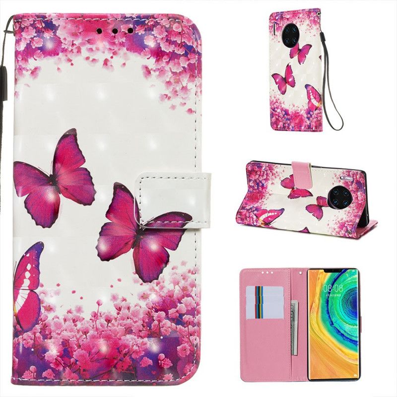 Leren Hoesje Huawei Mate 30 Pro Telefoonhoesje Rode Vlinders