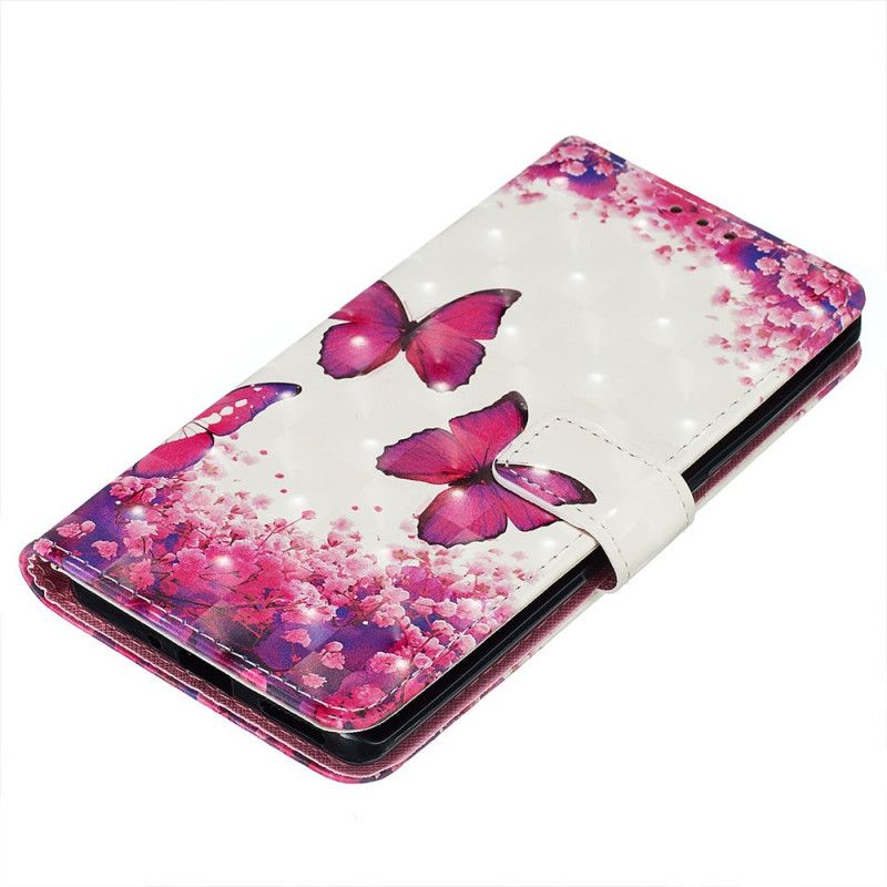 Leren Hoesje Huawei Mate 30 Pro Telefoonhoesje Rode Vlinders