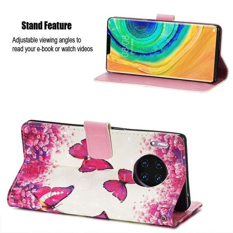 Leren Hoesje Huawei Mate 30 Pro Telefoonhoesje Rode Vlinders