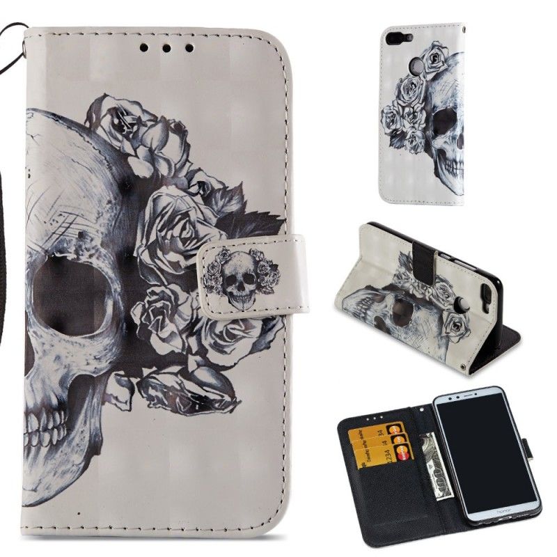 Flip Case Leren Honor 9 Lite 3D Bloemenschedel