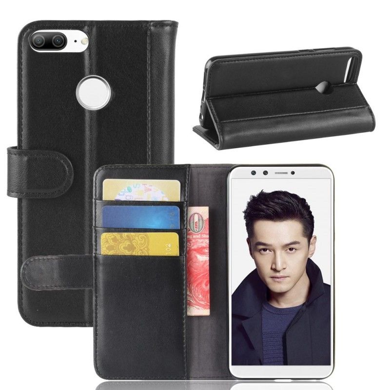 Flip Case Leren Honor 9 Lite Bruin Zwart Echt Leer