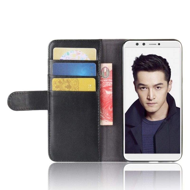 Flip Case Leren Honor 9 Lite Bruin Zwart Echt Leer