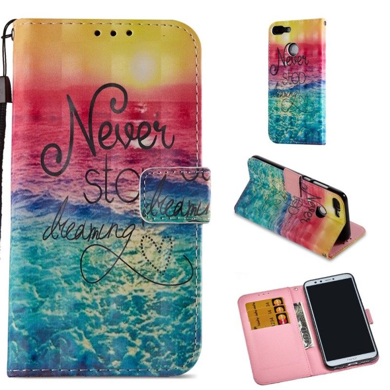 Flip Case Leren Honor 9 Lite Stop Nooit Met Dromen 3D