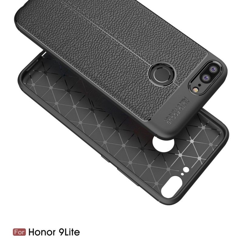 Hoesje Honor 9 Lite Grijs Zwart Dubbellijns Lychee Leereffect