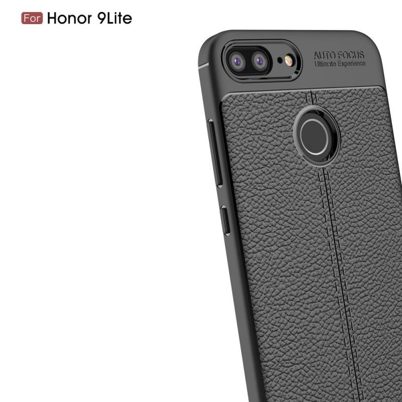 Hoesje Honor 9 Lite Grijs Zwart Dubbellijns Lychee Leereffect
