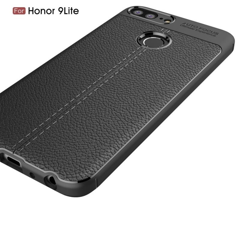 Hoesje Honor 9 Lite Grijs Zwart Dubbellijns Lychee Leereffect