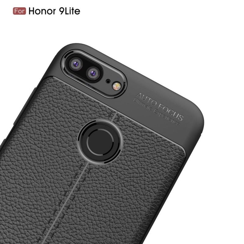 Hoesje Honor 9 Lite Grijs Zwart Dubbellijns Lychee Leereffect