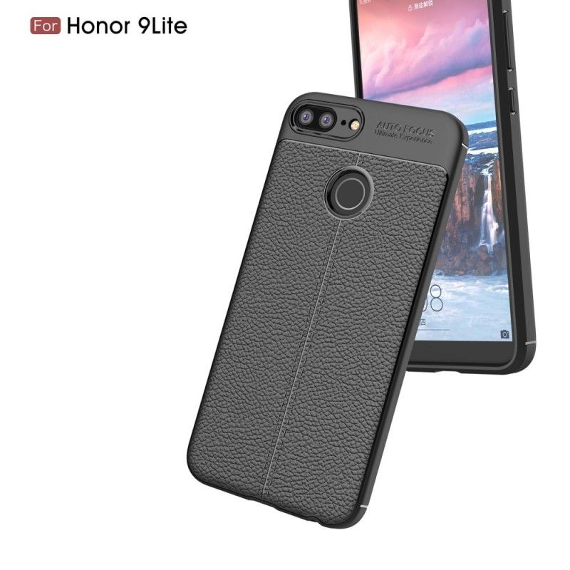 Hoesje Honor 9 Lite Grijs Zwart Dubbellijns Lychee Leereffect