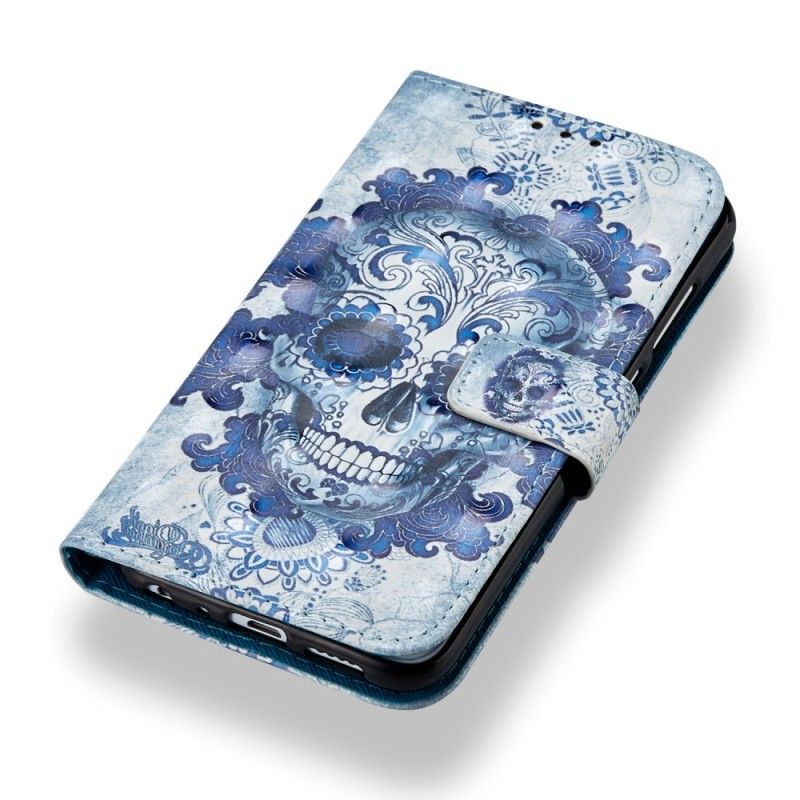 Leren Hoesje voor Honor 9 Lite 3D Blauwe Schedel