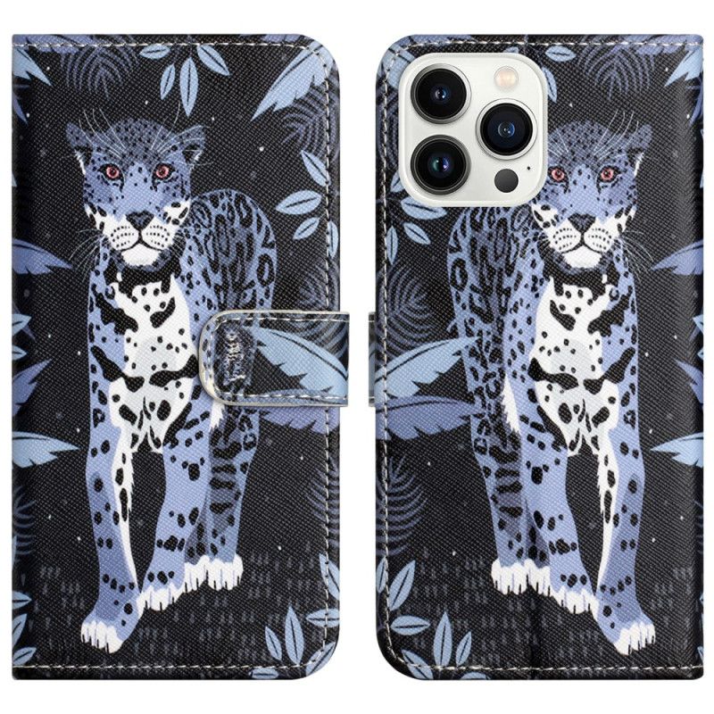 Leren Hoesje iPhone 16 Pro Max Bandjes Met Luipaardprint Bescherming Hoesje