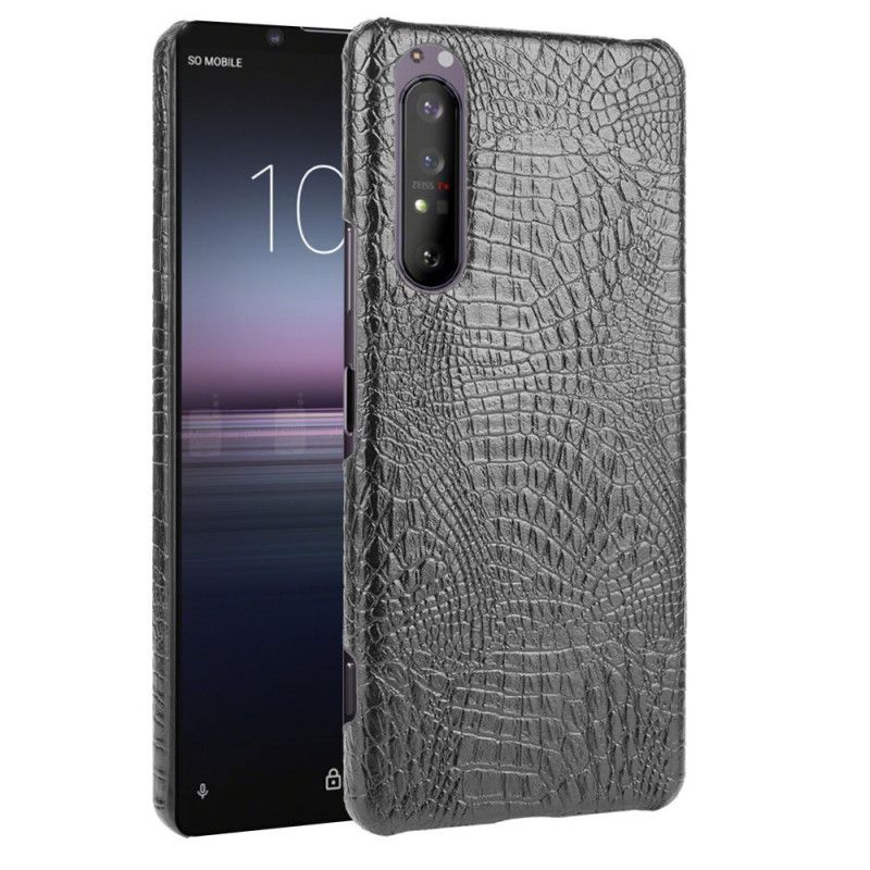 Case Hoesje Sony Xperia 1 II Wit Zwart Telefoonhoesje Krokodillenhuideffect