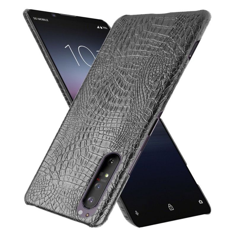 Case Hoesje Sony Xperia 1 II Wit Zwart Telefoonhoesje Krokodillenhuideffect
