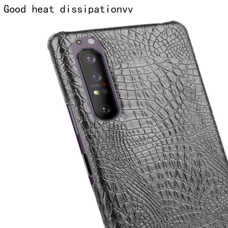Case Hoesje Sony Xperia 1 II Wit Zwart Telefoonhoesje Krokodillenhuideffect