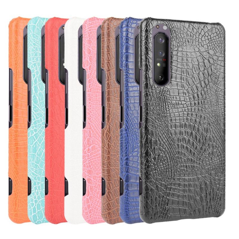 Case Hoesje Sony Xperia 1 II Wit Zwart Telefoonhoesje Krokodillenhuideffect