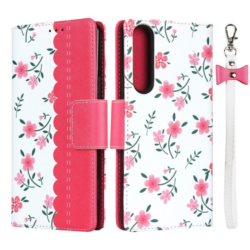 Cover Folio-hoesje Sony Xperia 1 II Groen Magenta Telefoonhoesje String Roosjes