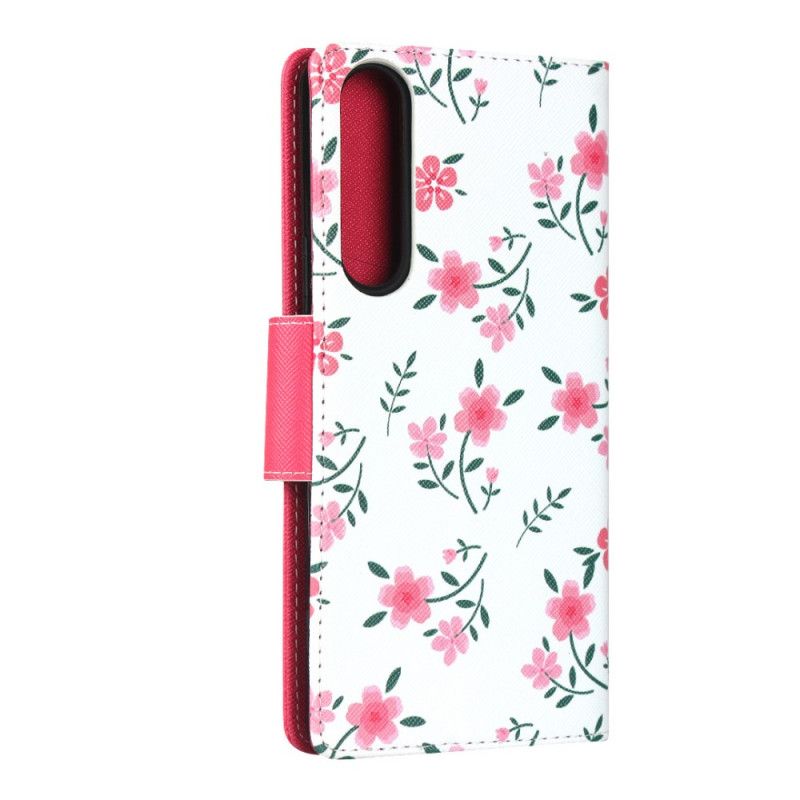 Cover Folio-hoesje Sony Xperia 1 II Groen Magenta Telefoonhoesje String Roosjes