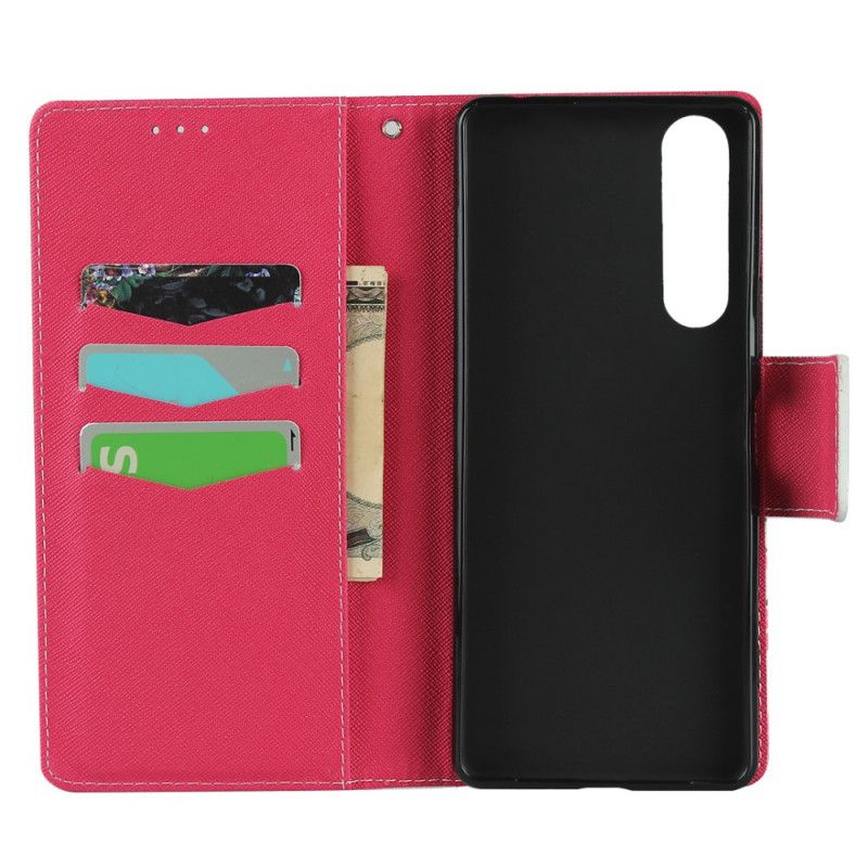 Cover Folio-hoesje Sony Xperia 1 II Groen Magenta Telefoonhoesje String Roosjes