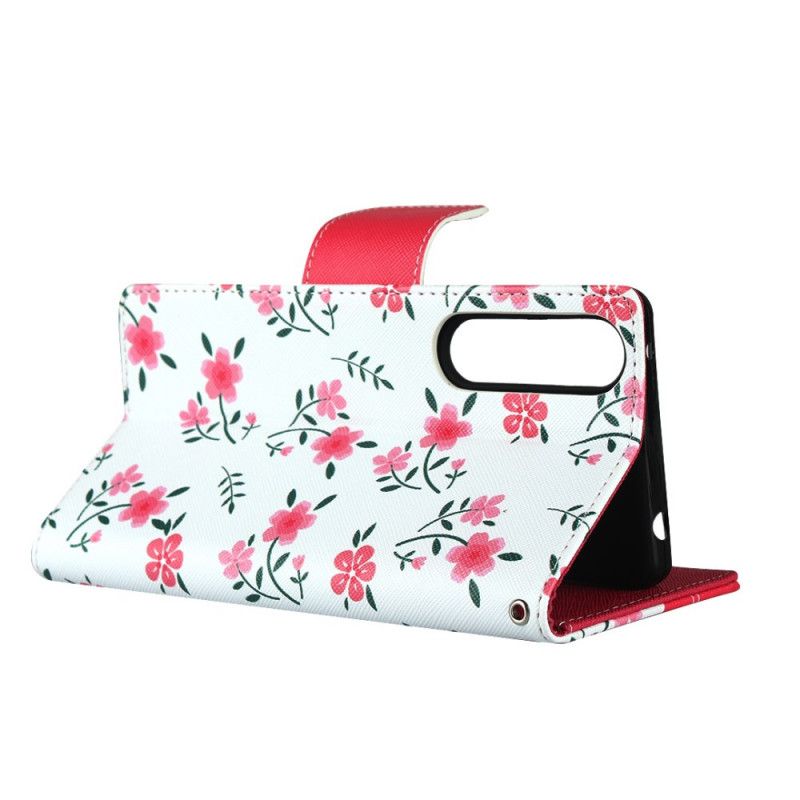 Cover Folio-hoesje Sony Xperia 1 II Groen Magenta Telefoonhoesje String Roosjes