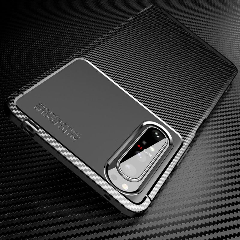 Cover Hoesje Sony Xperia 1 II Donkerblauw Zwart Telefoonhoesje Flexibele Koolstofvezel