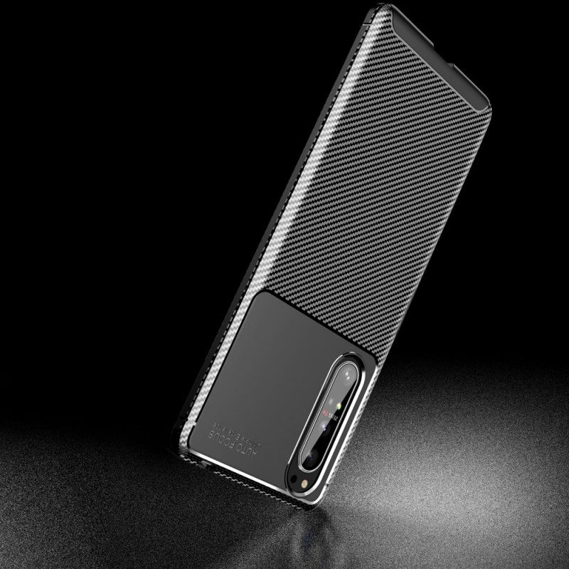 Cover Hoesje Sony Xperia 1 II Donkerblauw Zwart Telefoonhoesje Flexibele Koolstofvezel