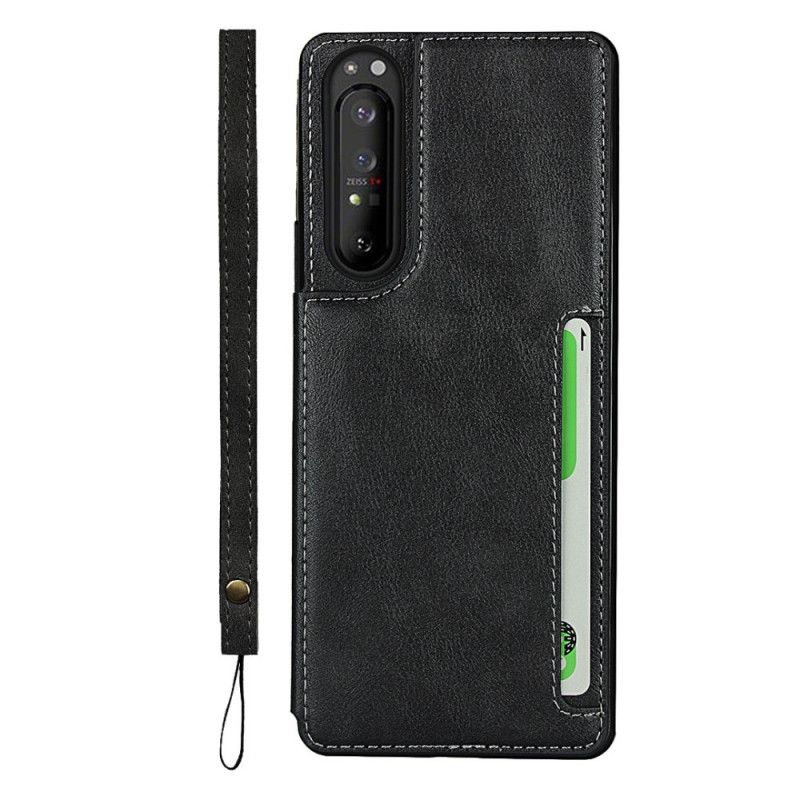 Hoesje Sony Xperia 1 II Grijs Zwart Kaarthouder En Lanyard