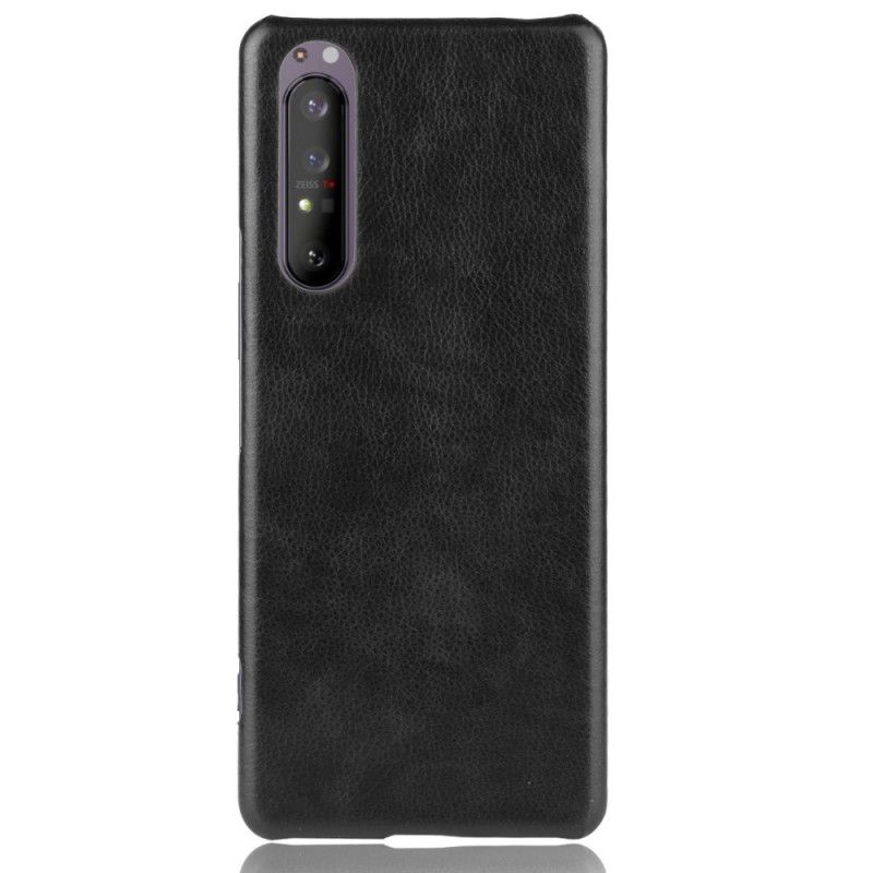 Hoesje Sony Xperia 1 II Grijs Zwart Lychee Leereffect