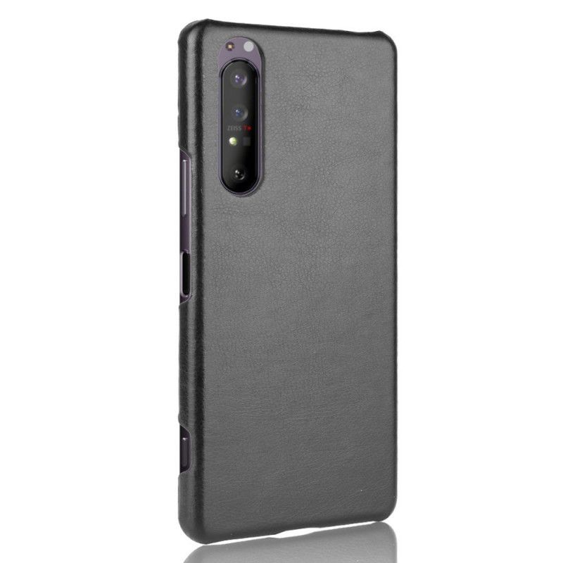 Hoesje Sony Xperia 1 II Grijs Zwart Lychee Leereffect