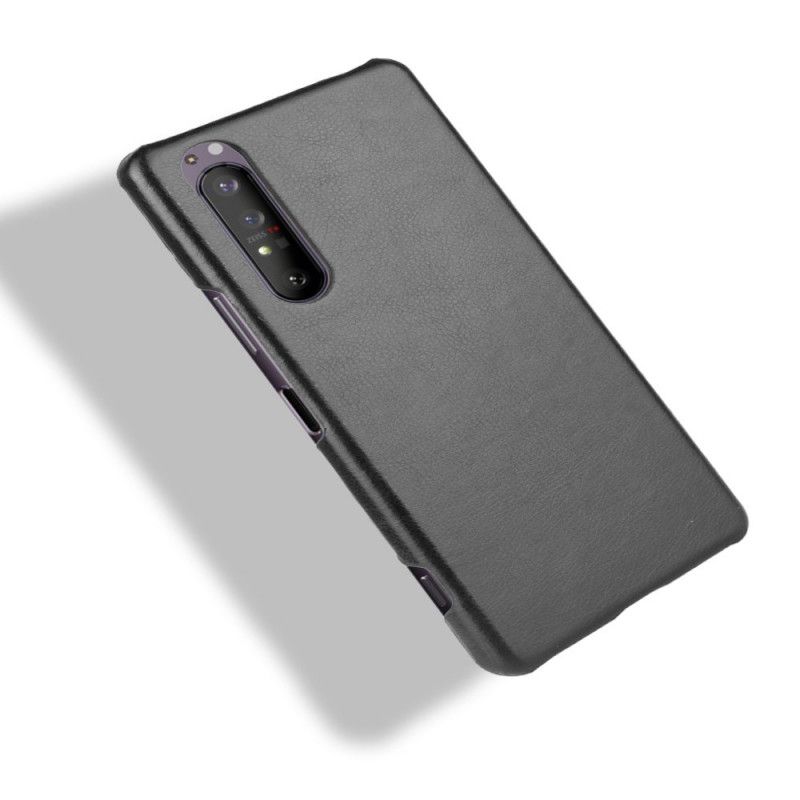 Hoesje Sony Xperia 1 II Grijs Zwart Lychee Leereffect