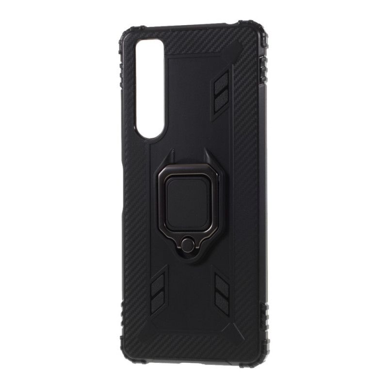 Hoesje Sony Xperia 1 II Rood Zwart Ring En Koolstofvezel