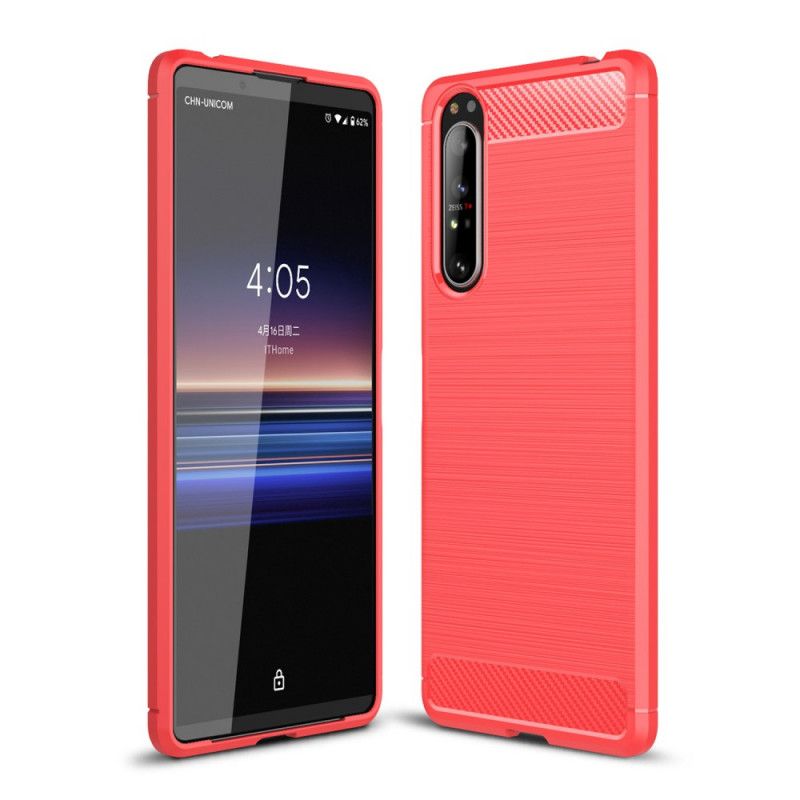 Hoesje voor Sony Xperia 1 II Rood Zwart Geborsteld Koolstofvezel