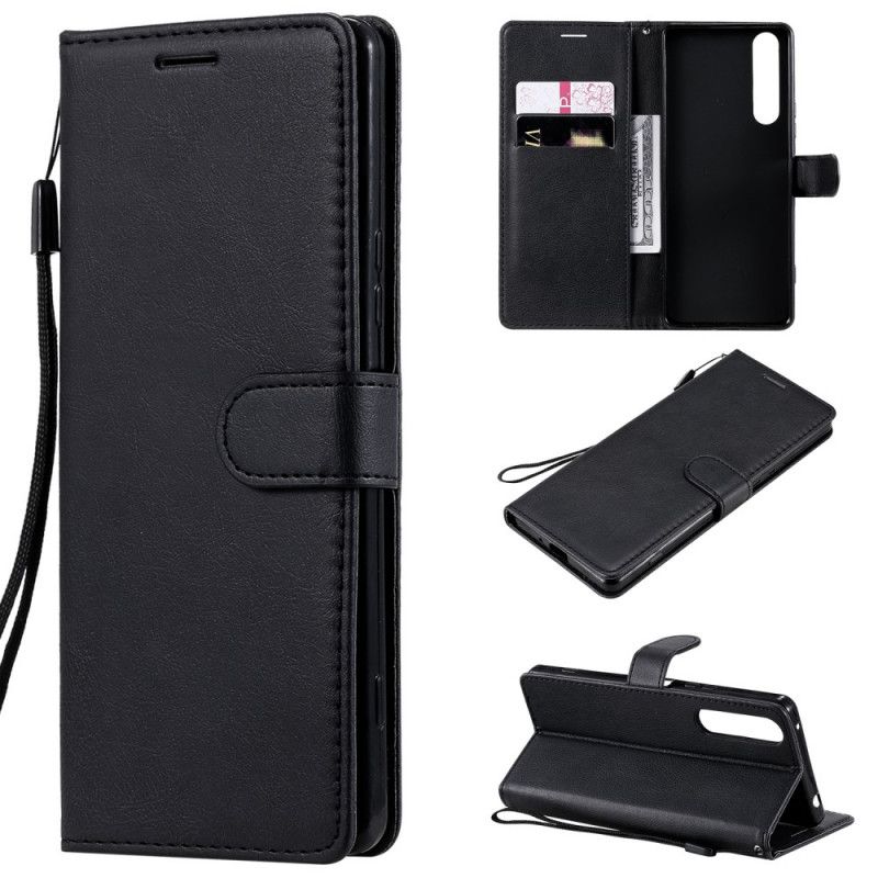 Leren Hoesje voor Sony Xperia 1 II Donkerblauw Zwart Leereffect Met Riem