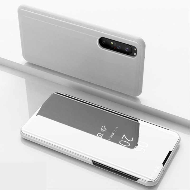 Zichtafdekking Sony Xperia 1 II Donkerblauw Zwart Spiegel En Kunstleer
