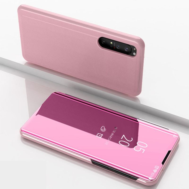 Zichtafdekking Sony Xperia 1 II Donkerblauw Zwart Spiegel En Kunstleer