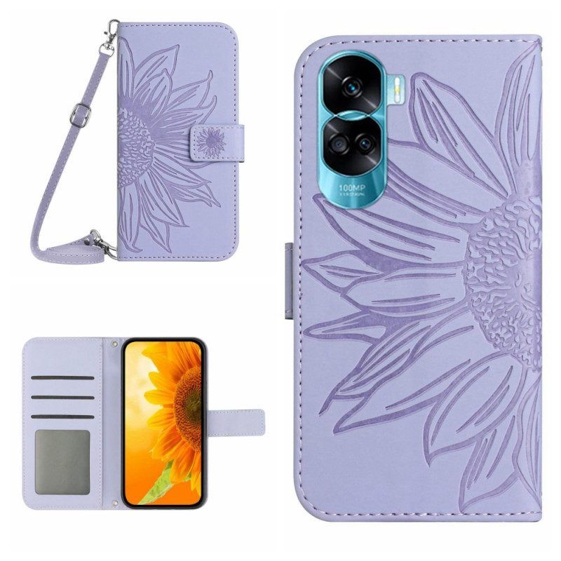 Folio-hoesje voor Honor 90 Lite Zonnebloem Met Schouderband