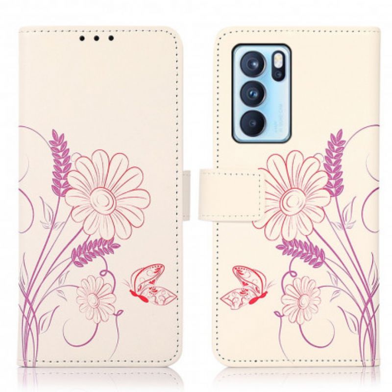 Bescherming Hoesje Oppo Reno 6 Pro 5g Vlinders En Bloemen Tekenen