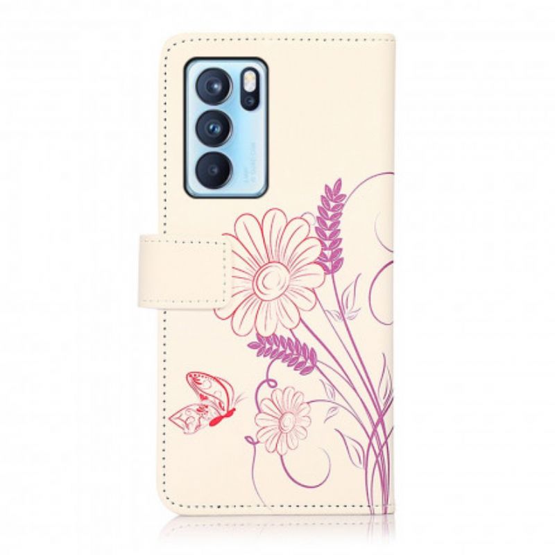 Bescherming Hoesje Oppo Reno 6 Pro 5g Vlinders En Bloemen Tekenen
