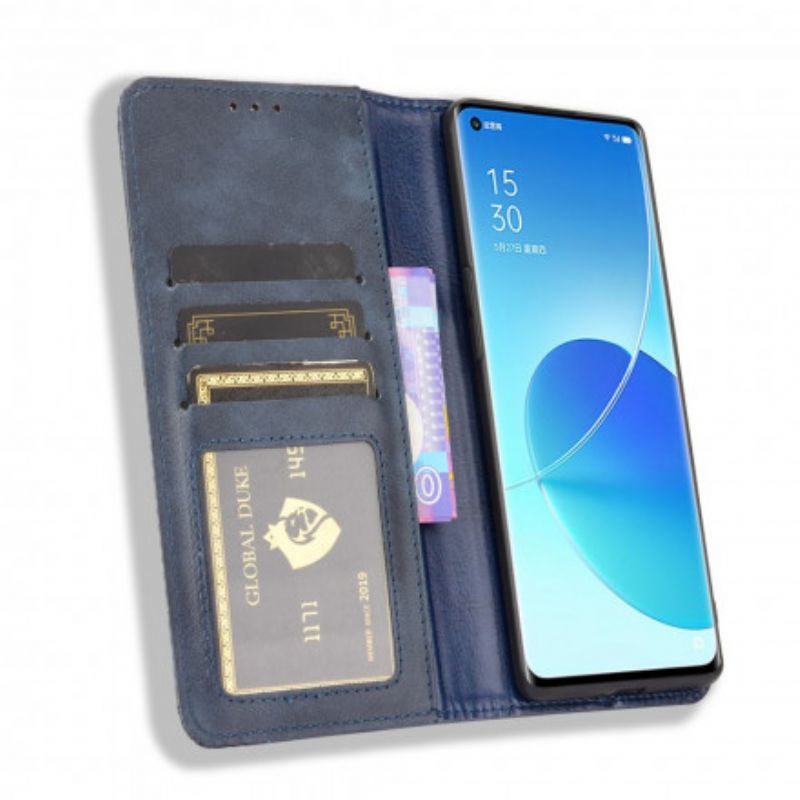 Folio-hoesje Oppo Reno 6 Pro 5g Gestileerd Vintage Leereffect