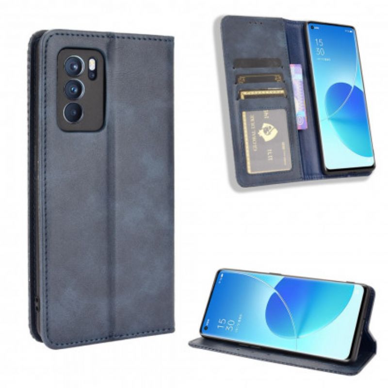 Folio-hoesje Oppo Reno 6 Pro 5g Gestileerd Vintage Leereffect