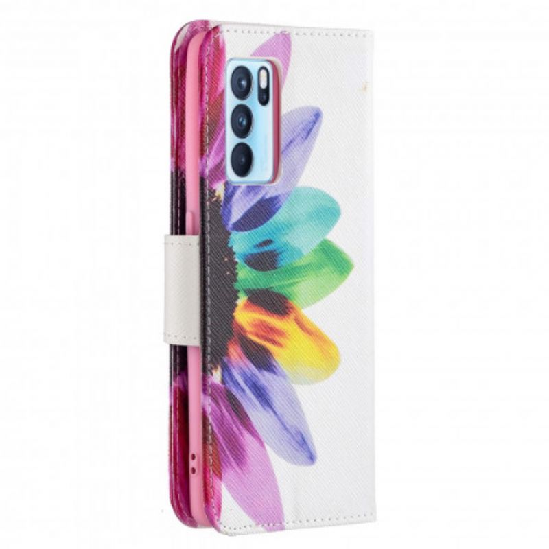 Leren Hoesje Oppo Reno 6 Pro 5g Bloem Aquarel Bescherming Hoesje