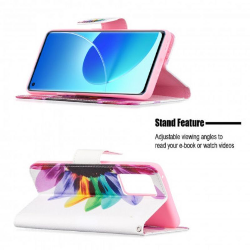 Leren Hoesje Oppo Reno 6 Pro 5g Bloem Aquarel Bescherming Hoesje