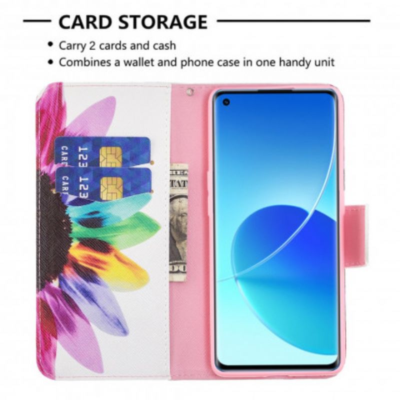 Leren Hoesje Oppo Reno 6 Pro 5g Bloem Aquarel Bescherming Hoesje