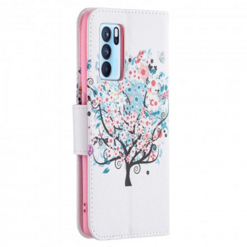 Leren Hoesje Voor Oppo Reno 6 Pro 5g Gebloemde Boom