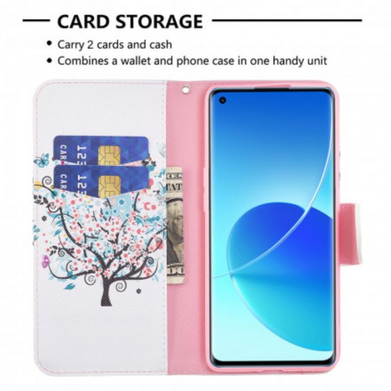 Leren Hoesje Voor Oppo Reno 6 Pro 5g Gebloemde Boom