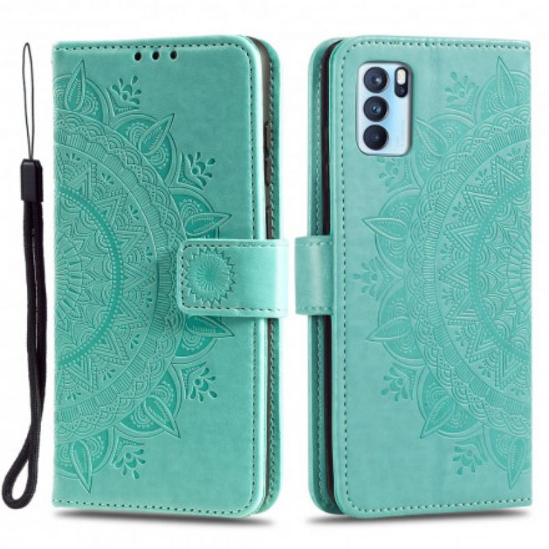 Leren Hoesje Voor Oppo Reno 6 Pro 5g Mandala Zon