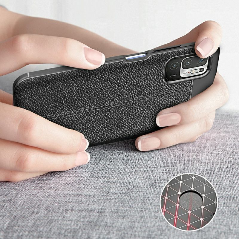 Case Hoesje Xiaomi Redmi Note 10 5G Rood Zwart Telefoonhoesje Dubbellijns Lychee Leereffect