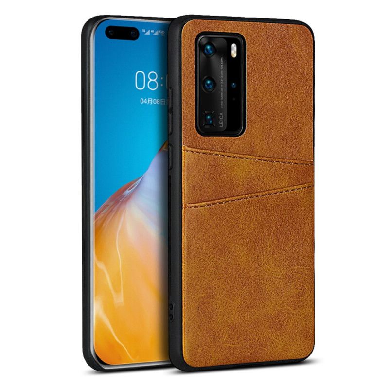 Cover Hoesje Huawei P40 Pro Rood Zwart Telefoonhoesje Dubbele Kaarthouder Met Leerstructuur