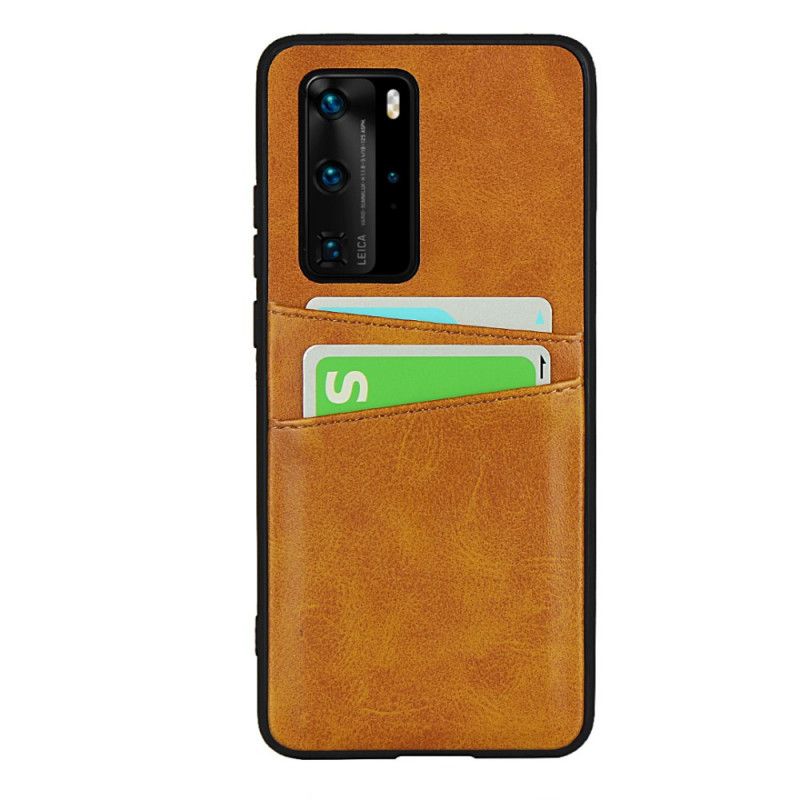 Cover Hoesje Huawei P40 Pro Rood Zwart Telefoonhoesje Dubbele Kaarthouder Met Leerstructuur