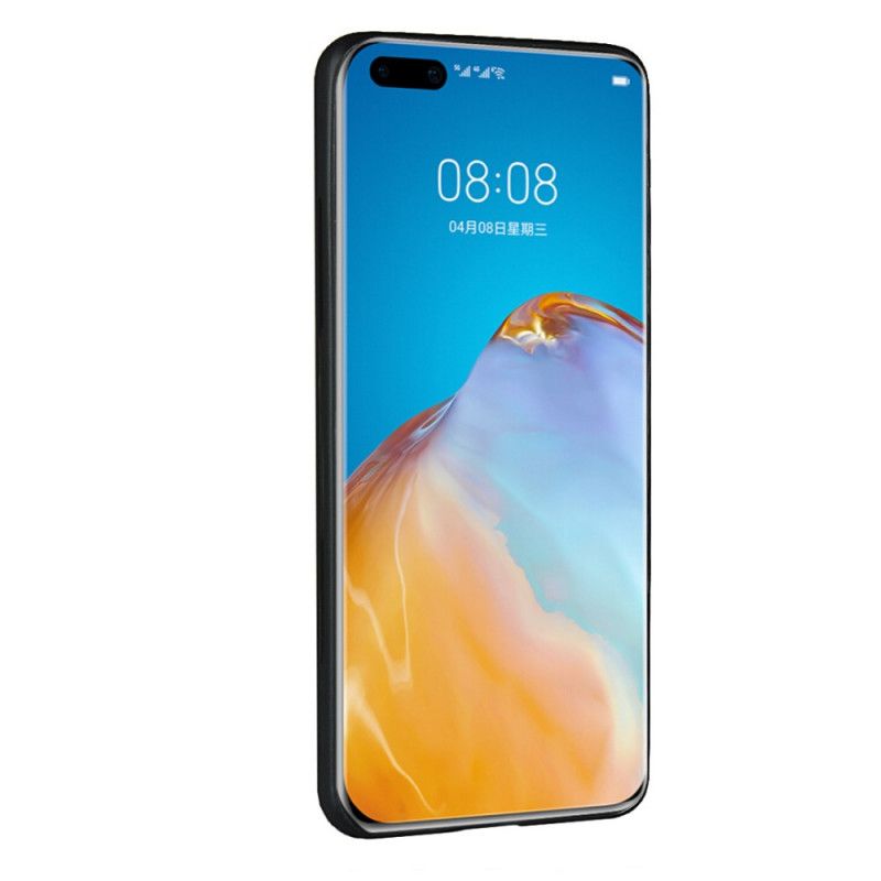 Cover Hoesje Huawei P40 Pro Rood Zwart Telefoonhoesje Dubbele Kaarthouder Met Leerstructuur