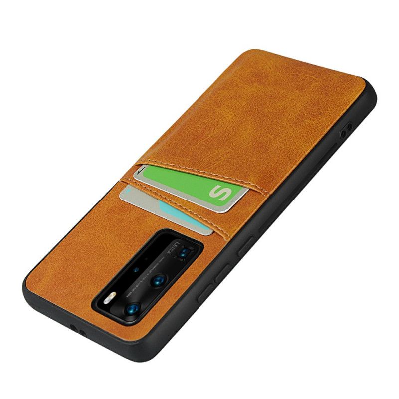 Cover Hoesje Huawei P40 Pro Rood Zwart Telefoonhoesje Dubbele Kaarthouder Met Leerstructuur