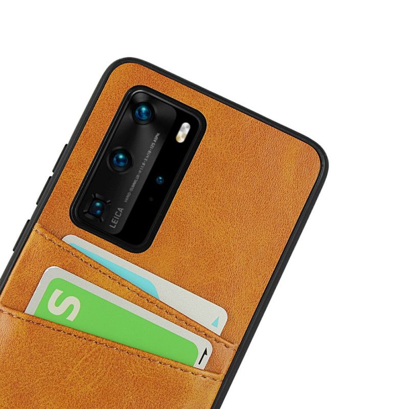 Cover Hoesje Huawei P40 Pro Rood Zwart Telefoonhoesje Dubbele Kaarthouder Met Leerstructuur